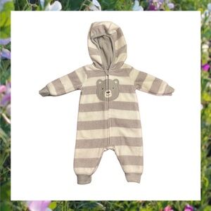 CARTERS Baby Gray & White Striped One Piece with Hood - Newborn